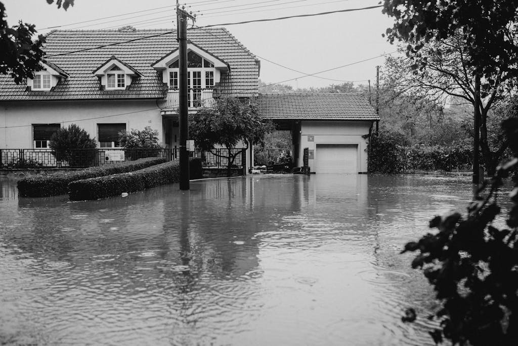 Suburban Flooding Surrounding Residential House